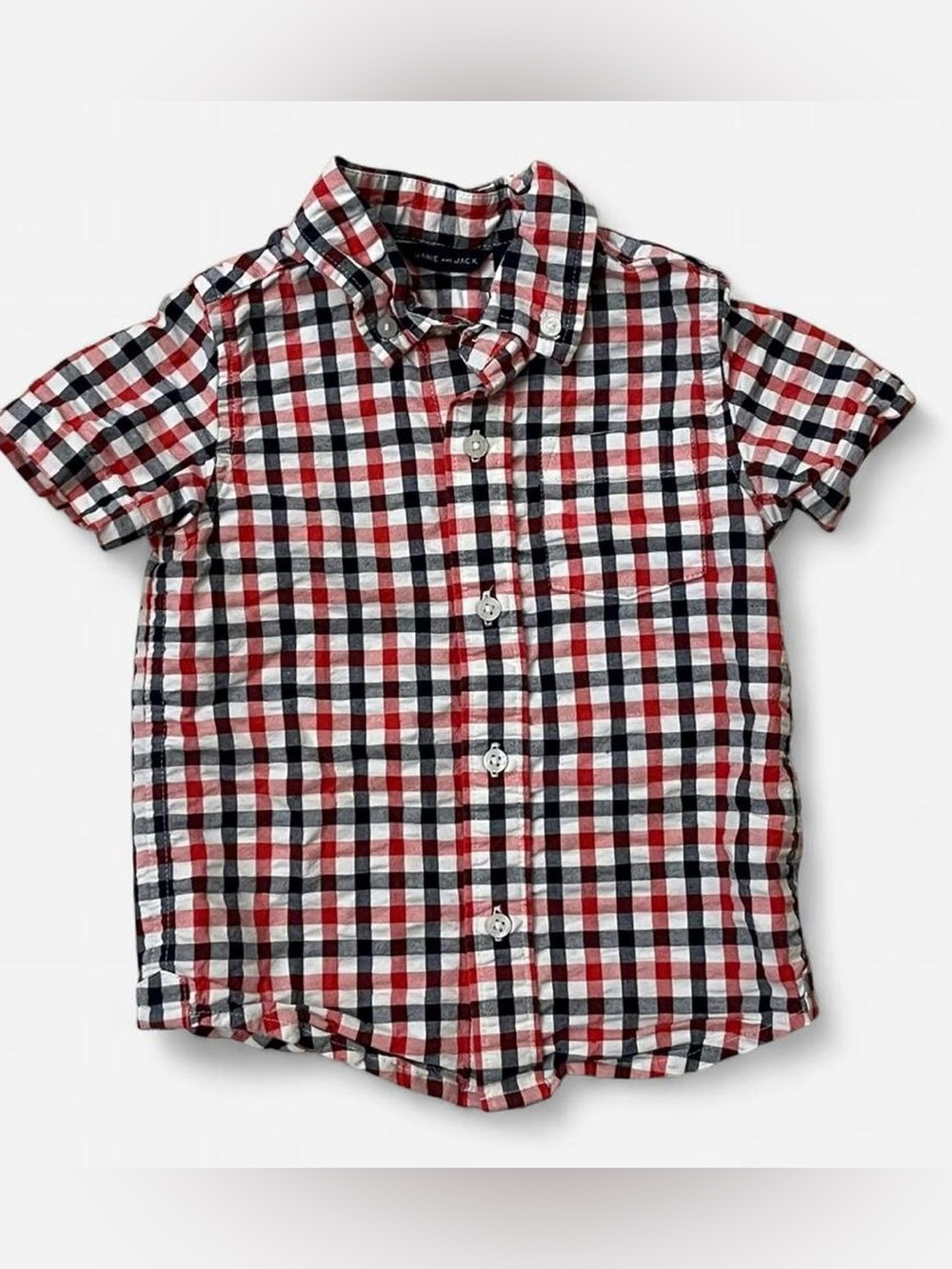 Janie and Jack Red, White & Blue Plaid Short-Sleeve Button-Up